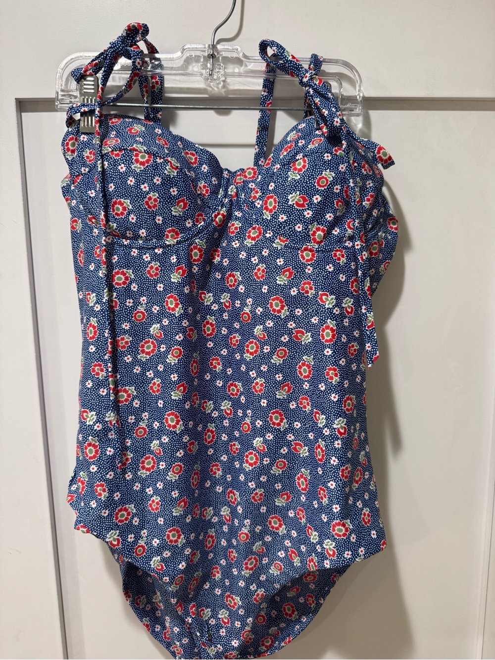 Minnow Blue Floral One-Piece Swimsuit with Red & White Accents - Picture 2 of 6